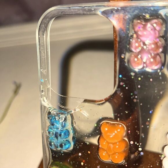 iPhone 12 Pro Max clear sparkles acrylic case with 3D gummy bears - Picture 3 of 7